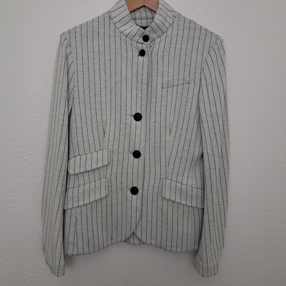 Rag & Bone Slade Pin Striped Blazer Jacket Gray Size 10 Classic Capsule Cotton